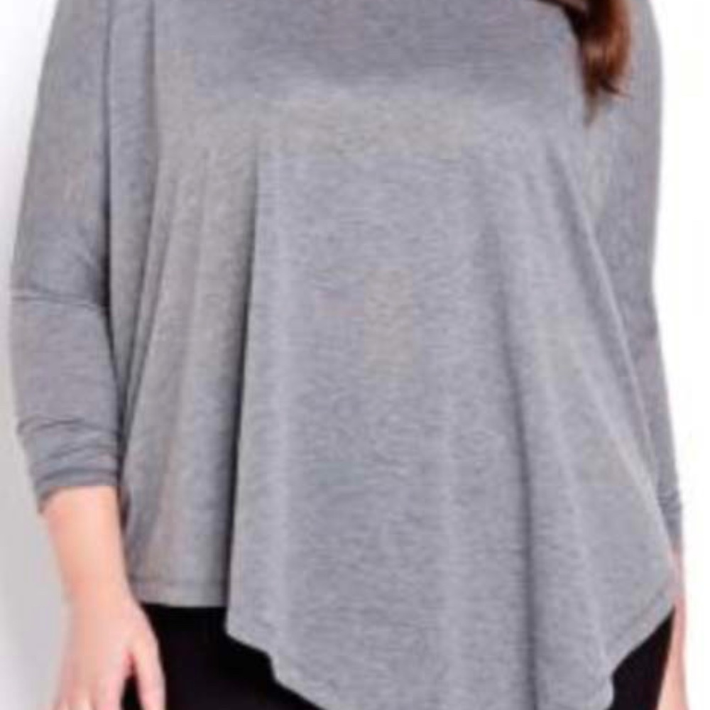 TURTLENECK, POINTED HEM, MEDIUM GREY MIX, SIZE 3X, LONG SLEEVES, VISCOSE SPANDEX